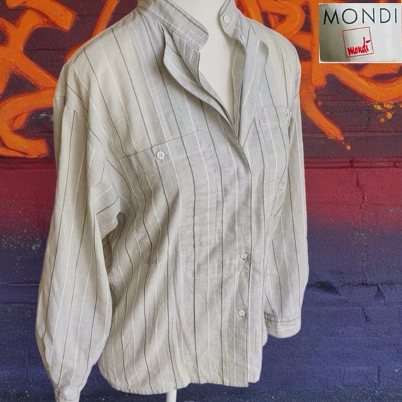 Mondi Women's Light Gray Striped button-down shirt - Picture 3 of 10